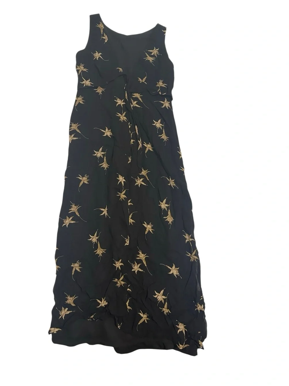 Ann Taylor Black Maxi Swim Cover-Up with Gold Floral Motif